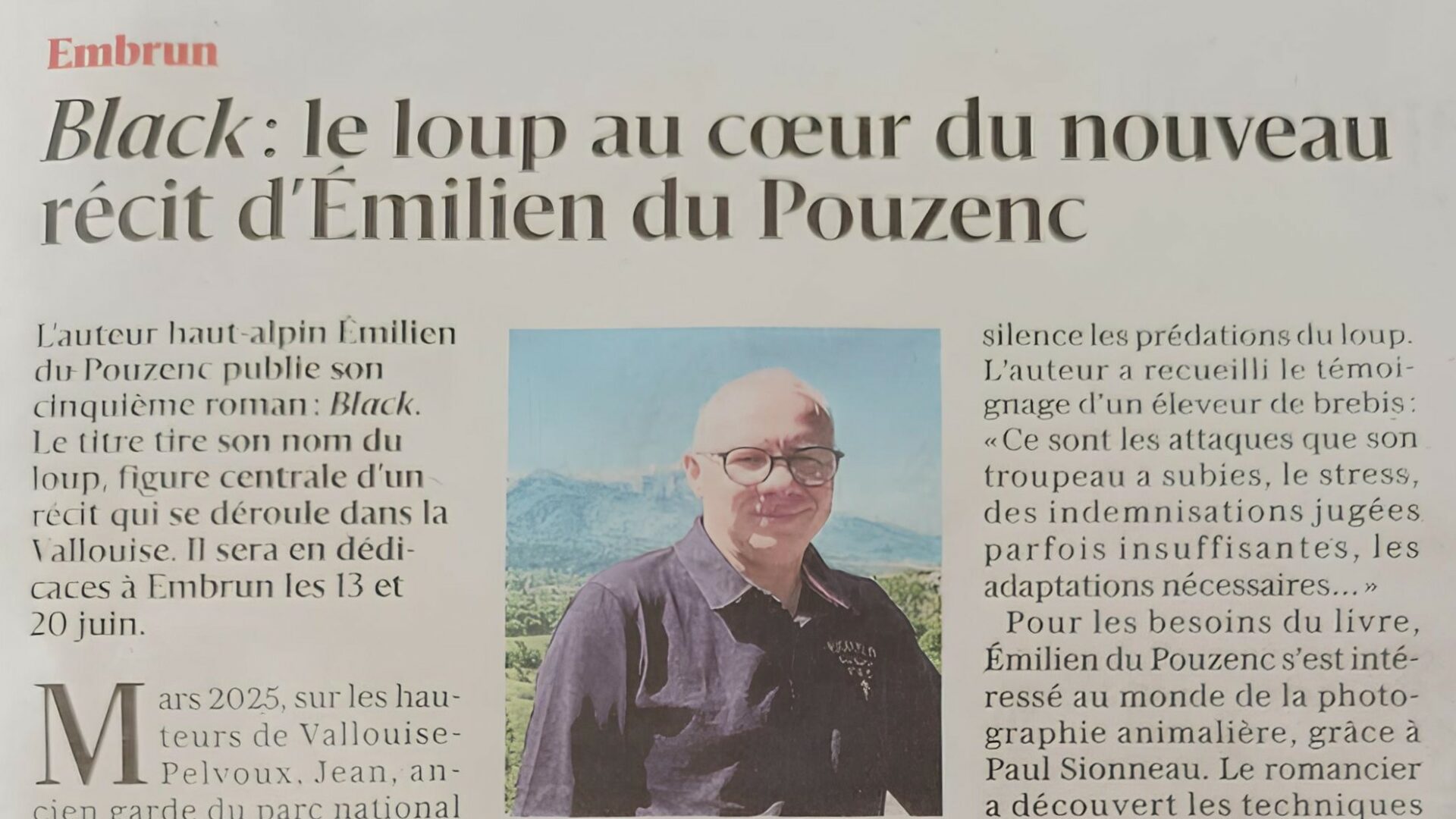 Black : le loup au coeur du nouveau récit d&rsquo;Emilien du Pouzenc
